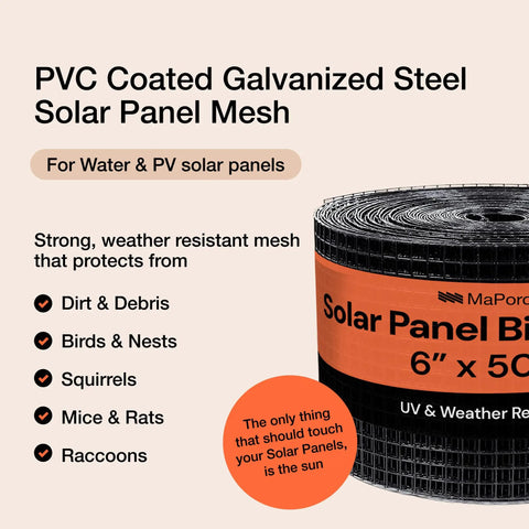 PVC Coated Galvanized Steel Solar Panel Squirrel Guard Mesh 6" x 50' roll for backyard protection against pests.