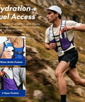 5L Trail Running Hydration Vest With Soft Flasks Including 2 X 500ml Purple Medium Lightweight Bounce Free Fit With Breathable Mesh Panels For Gnarly Long Runs And Mountain Trails worn by runner