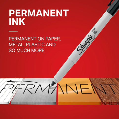 Premium Ultra Fine Permanent Markers In Black Offer A Solid Twelve Pack Kit With Fast Dry Ink on paper, metal, and wood surfaces.