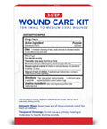 Front view of All Health Wound Care Kit box, 40-piece first aid kit for small to medium wounds, white with blue text