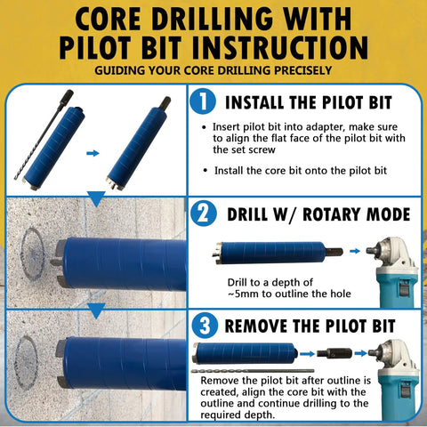 2 1/2 Inch Dry Diamond Core Bit for Brick and Block With 5/8-11 Pilot Bit Adapter, 9.5 Inch Drilling Depth, 5/8-11 Arbor, Wet Or Dry Use For Handheld Core Drills And Dedicated Core Drill Rigs