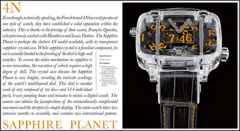 4N watch with transparent sapphire-crystal case and multilayered dial; Inside The World Of Masterful Watchmakers A Luxe No Nonsense Look.