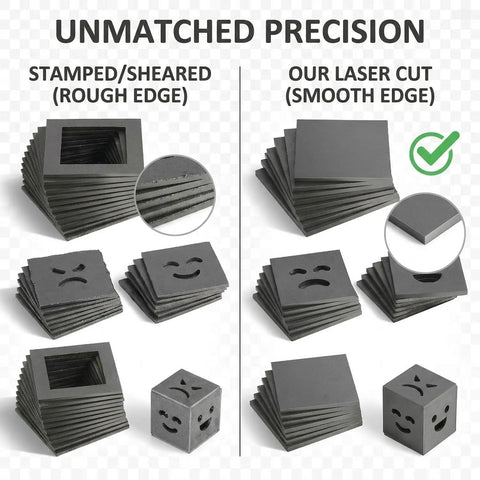 Comparison of stamped sheared rough edge and laser cut smooth edge 24 Pcs Welding Coupons 3x3 And 2x2 Inch 11 Gauge Mild Steel Practice Cubes
