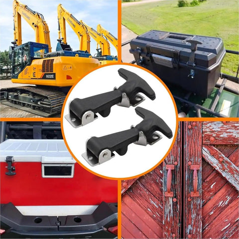 Rugged Heavy Duty Rubber Hood Catch Kit With Stainless Steel Bracket and T Handle Latch for Vehicles and Cargo