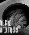 Anti-clog vortex impeller of heavy duty half HP sewage pump be the workhorse for basements submersible ejector 6,500 GPH 2-inch discharge