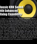 Classic 7 Inch Powered Two Way Studio Monitor With Built In Amps Pro Grade Bi Amped Design 73 Watt Output visible with text overlay.