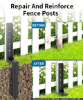 Heavy Duty Steel Fence Post Anchor Kit With 12 Ground Spikes To Fix Rotted Or Tilted Wooden Posts Fast using before and after images of reinforced fence posts