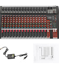 16 Channel DJ Mixer With Bluetooth And USB MP3 Player Recorder Studio Audio Console For Beginners And Pros, cables, manual