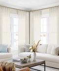 Living room with Extra Wide Linen Curtains With Tailored Pinch Pleat Top For Track System With Hooks, Light Filtering Semi Sheer Panel, 70x96 inches