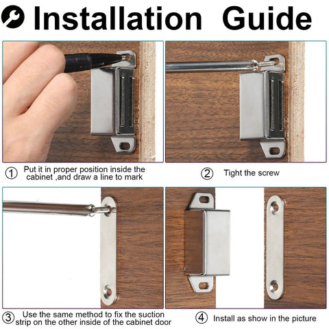 Heavy Duty Magnetic Door Catch Set 24 Pack That Grips Up To 25 Lbs Stainless Steel Cabinet Magnets Latch Hardware installation guide