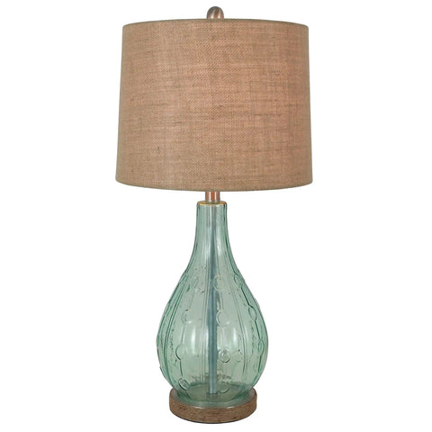 Blue Embossed Glass Table Lamp With Jute Wrapped Base And Tall Silver Finial, A Casual Yet Polished Home Accent For Living Rooms Or Bedrooms