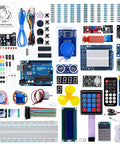 Uno R3 Project Starter Kit with over 200 components, includes Arduino Uno board, sensors, modules, and wires, for DIY prototyping.