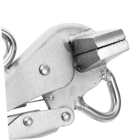 Close-up of Adjustable Auto Body Sheet Metal Clamp Pliers with flat duckbill jaws for precise welding and vehicle maintenance.