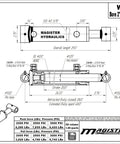Magister Hydraulic Cylinder 2-in bore, 20-in stroke; side view with cross-tube ends.