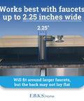 Extra Long 24 Inch Silicone Kitchen Sink Splash Guard with built-in backsplash protection shown fitting a 2.25-inch faucet
