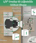 Diagram of Soft Close Concealed Cabinet Hinges Half Inch Overlay, 30 Pack 15 Pairs with measurements and installation details