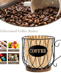 Go To Rustic Metal K Cup Pod Holder With Wooden Base Large Wire Basket Coffee Storage with coffee beans and filters