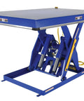 Pro Grade Electric Hydraulic Lift Table With 36 By 84 Inch Platform And 4000 Pound Heft showing blue welded steel construction