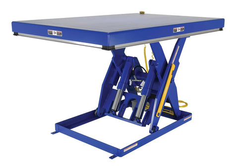 Heavy Duty Electric Hydraulic Lift Table With 48 X 72 Welded Steel Platform 5000 Lb Capacity showing hydraulic mechanism.