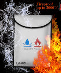 Heavy Duty Fireproof Document Bag For Cash And Files, Waterproof 15x11 Safe Storage Pouch With Silicone Coated Exterior showing fire and water resistance