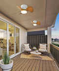 Wooden blade low profile ceiling fan with lights and remote 22 inch modern reversible multi speed flush mount on patio ceiling.
