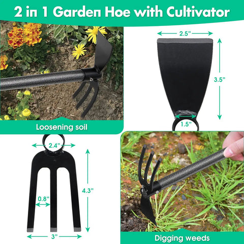 Two In One Garden Hoe And Cultivator With Adjustable 31 Inch Handle Carbon Steel Blade Heavy Duty Tiller for soil and weed control