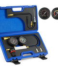 Orion Motor Tech cylinder leak-down tester kit in blue case with dual gauges and hoses