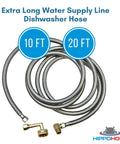 Universal Dishwasher Water Supply Hose Kit 10 Ft Braided Stainless Steel Line With Three Eighths Inch Compression Fittings Elbow