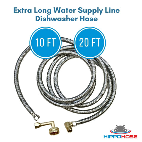 Universal Dishwasher Water Supply Hose Kit 10 Ft Braided Stainless Steel Line With Three Eighths Inch Compression Fittings Elbow