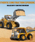 Metal RC Wheel Loader Toy With Realistic Lights And Sounds, 1 to 20 scale, loading dirt on construction site, durable alloy build