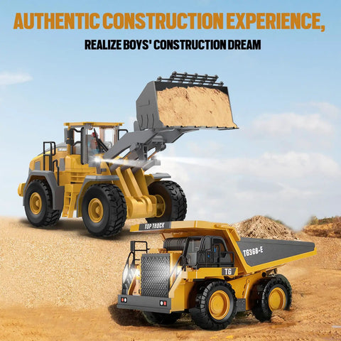 Metal RC Wheel Loader Toy With Realistic Lights And Sounds, 1 to 20 scale, loading dirt on construction site, durable alloy build