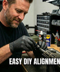 Person aligning muzzle device using Crush Washer For 5/8-24 Threads For 30 Cal Muzzle Devices 5 Pack Black Oxide Steel Precision Machined Conical Design.