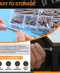 Kickass M6 Connector Bolt And Cap Nut Assortment Kit For Furniture Joints and Desk Assembly showing stainless steel bolts in storage.