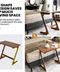 Bamboo TV Tray And Sofa Side Table With Z Shaped Design 30 By 16 Inch Tabletop Space Saving Snack And Laptop Desk Easy Assembly in room