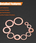 Copper Washers Kit 220 Pieces Ten Sizes M5 M6 M8 M10 M12 M14 M16 Flat Sealing Washers For Tight Seals on black background