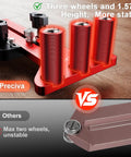 Top Grade Thin Rip Jig For Table Saw Featuring Adjustable Sliding Fence And Dual Laser Scale Guide For Dead Nuts Accurate Woodworking Cuts Down To 1 32 Inch Widths With Knockout Safety Performance showing three stable wheels.