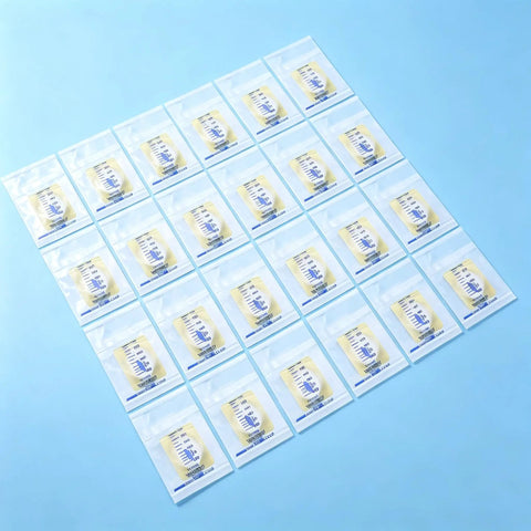 20 Pack Disposable Urine Bags For Kids With Adhesive Surface displayed on blue background