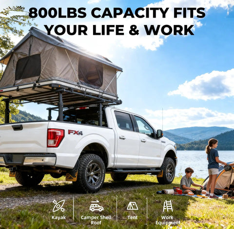 Heavy Duty Truck Ladder Rack With 800 Lbs Capacity For Large Size Pickups, Aluminum Construction, Rust Resistant, Weatherproof Coating, Lightweight Yet Durable, Easy Mounting And Secure Cargo Storage on Ford F-150