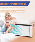 Mother and child on couch with air filter, showcasing 2 Pack 410 Replacement Filter For 410 Series Whole House Air Purifiers MERV11 16x28x4 In Easy Install