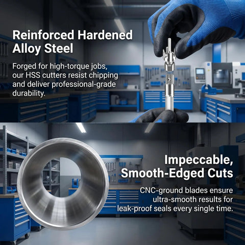 6-In-1 Heavy-Duty PVC Pipe Threading Tool Kit with reinforced hardened alloy, featuring CNC-ground smooth-edged cuts.
