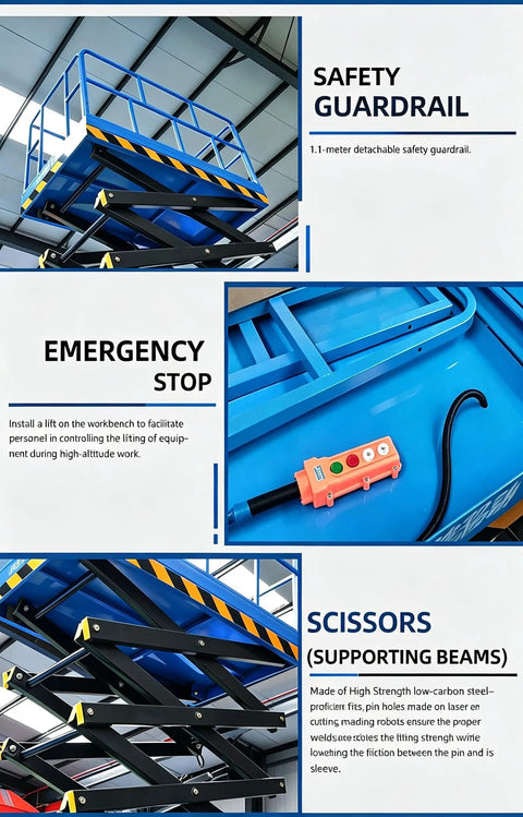 14 Meter Mobile Scissor Lift Heavy Duty Industrial Aerial Work Platform with safety guardrail and emergency stop feature.