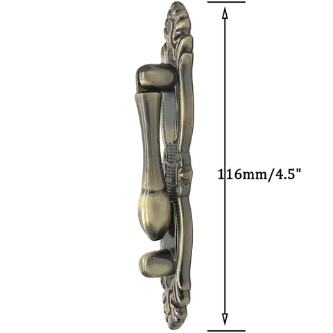 Side view of Antique Bronze Drop Handle Set for Cabinet Doors and Wardrobes With 64mm Center Hole, showing 4.5 inch zinc alloy construction