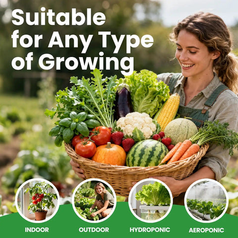 Woman holding a basket of vegetables in a garden, showcasing Ultimate Heirloom Vegetable Seeds Pack With Over 39,000 Seeds Including Tomatoes, Zucchini, Fruits And Herbs Non GMO Garden Seeds For Outdoor Planting A Great Gift For Mom, Friends, Or Any Garden Lover.
