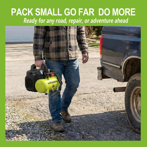 Hasienda 2 Gallon Quiet Air Compressor With Touch Safe Encased Design And Ergonomic Handle Lightweight Oil Free For Home Auto Care Painting And Woodworking Brushless Motor