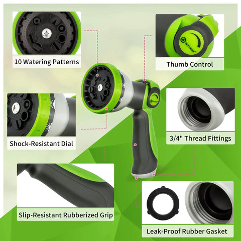 2 Pack Garden Hose Nozzle Set With Thumb Control Sprayer And Adjustable High Pressure Nozzle, Slip Resistant Grip, 10 Pattern