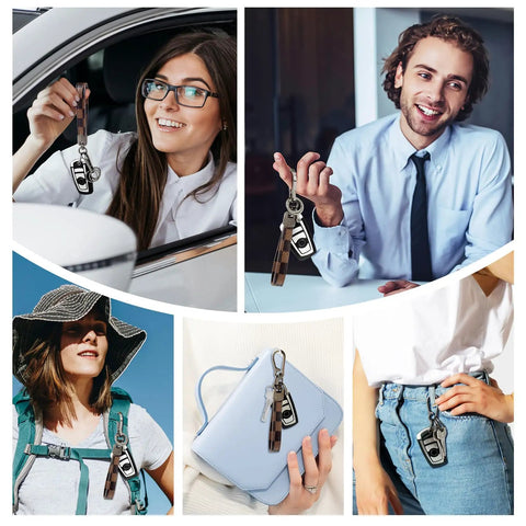 Leather Car Key Chain With Carabiner Clip And Key Fob Grid Brown Durable Premium Leather Keychain For Home And Car Keys Everyday Carry Accessory For Men And Women Rust Resistant Zinc Alloy Hardware in various settings.