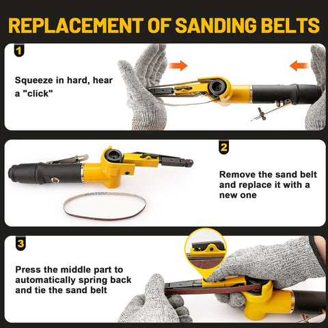 Deep Reach Air Belt Sander For Metal Working And Weld Removal, Mini Pneumatic Belt Grinder, belt replacement demonstration