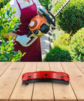 Heavy Duty String Trimmer Guard Shield With Metal Connector displayed on wooden surface