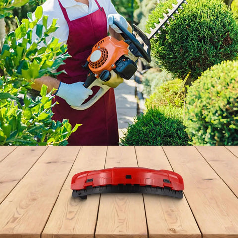 Heavy Duty String Trimmer Guard Shield With Metal Connector displayed on wooden surface