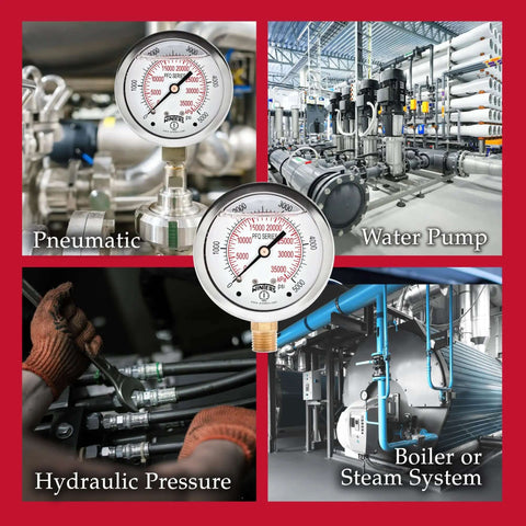 Industrial Pressure Gauge With Two And A Half Inch Dial, A Real Workhorse, Liquid Filled Brass Internals In A Stainless Steel Case